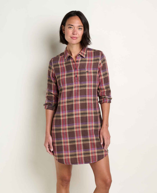 Re-Form Flannel Button Up Shirtdress Carob Pattern | Toad&Co Women
