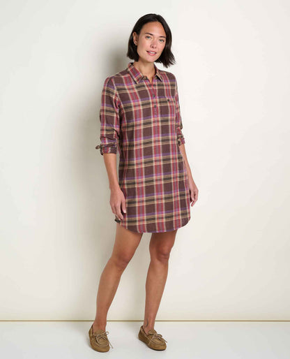 Re-Form Flannel Button Up Shirtdress Carob Pattern | Toad&Co Women
