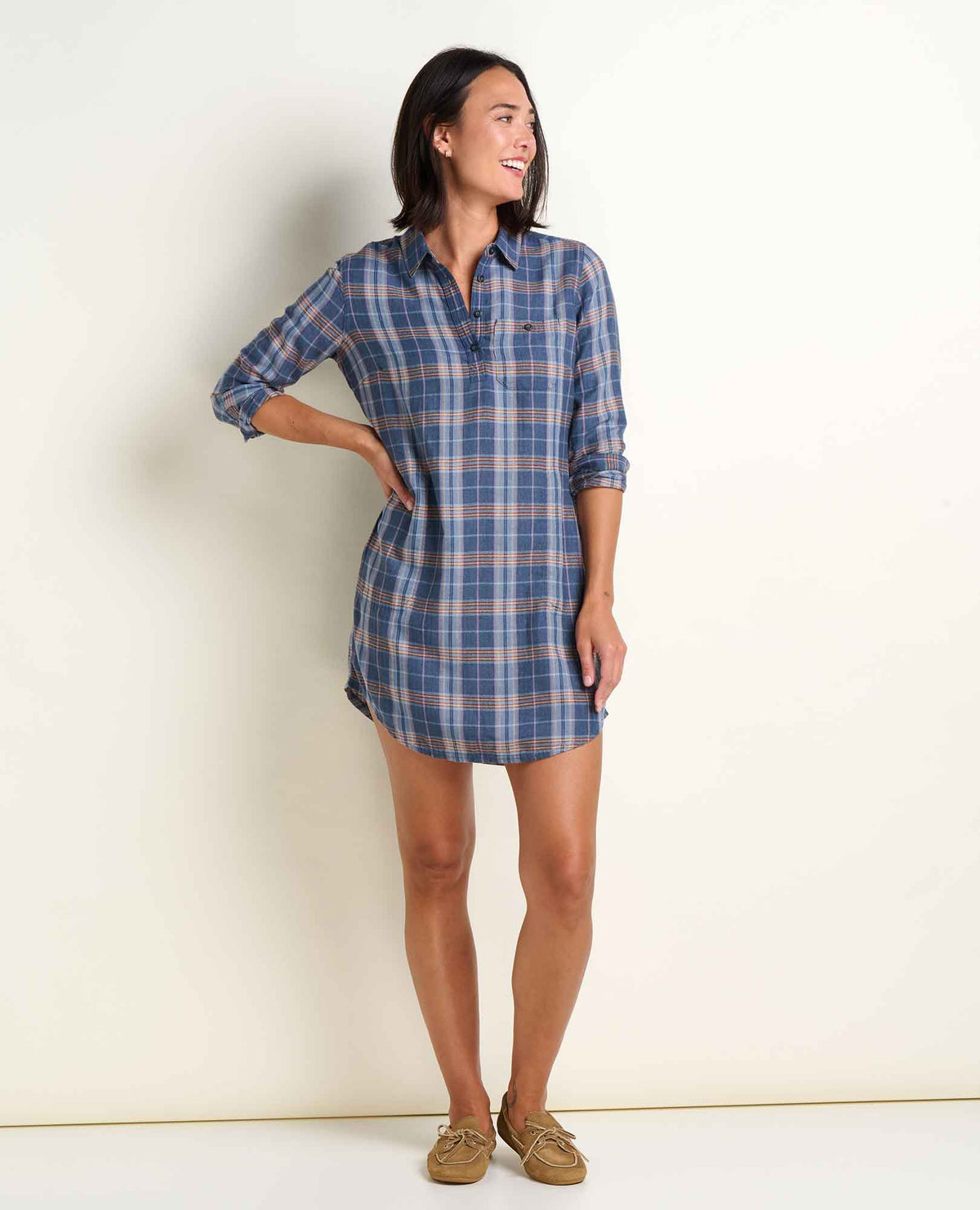 Re-Form Flannel Button Up Shirtdress Midnight Pattern | Toad&Co Women