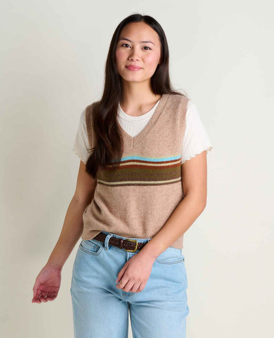 Women's Wasatch V-Neck Wool Sweater Vest - Soft, Never Itchy Cattail Pattern | Toad&Co Women