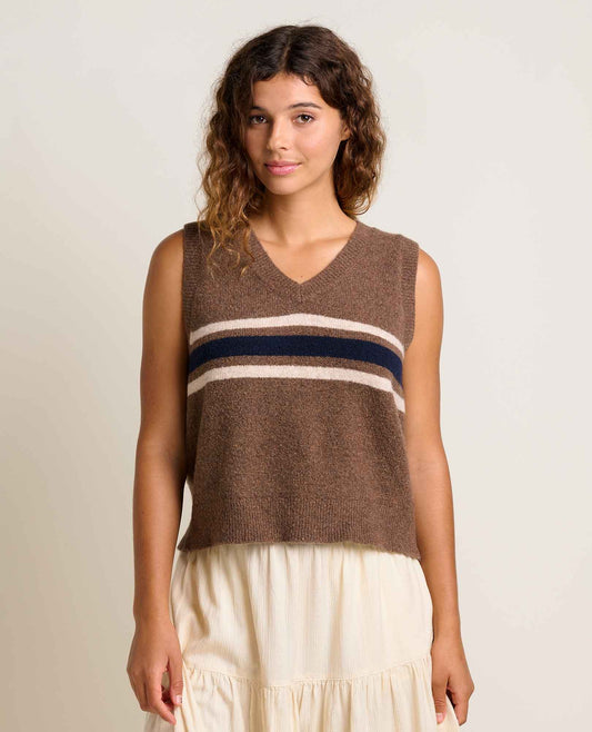 Women's Wasatch V-Neck Wool Sweater Vest - Soft, Never Itchy Chestnut Chest Stripe | Toad&Co Women
