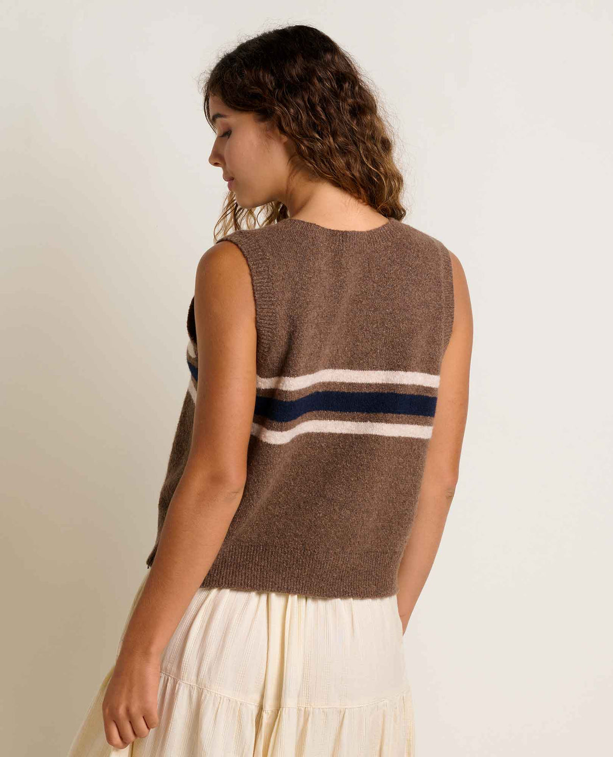 Women's Wasatch V-Neck Wool Sweater Vest - Soft, Never Itchy Chestnut Chest Stripe | Toad&Co Women