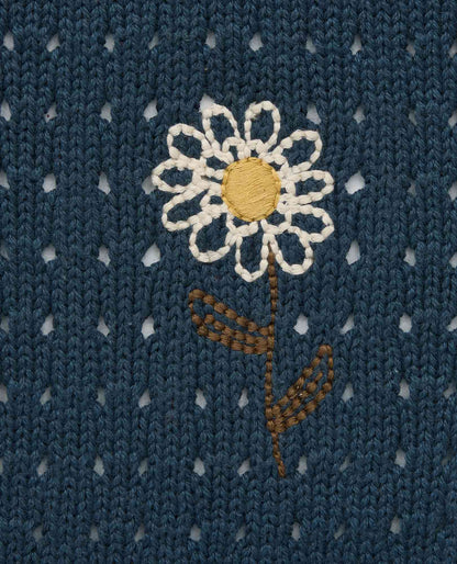 Bianca Embroidered Cardigan - Floral Pointelle Recycled Cotton Sweater Midnight Daisy Embroidery | Toad&Co Women