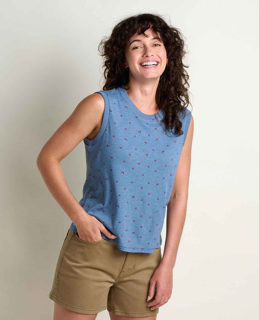 Boundless Jersey Tank - Eco-Friendly Water-Resistant Jersey Tank Pacific Blue Print | Toad&Co Women