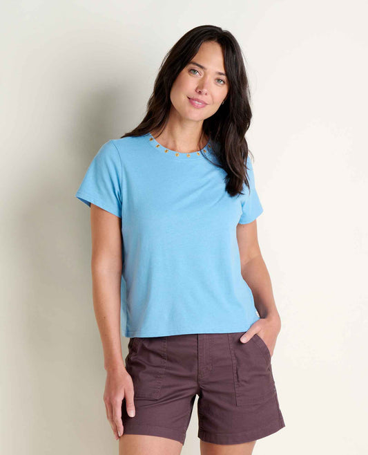 Women's Re-Form Embroidered Crew - Sustainable Recycled Cotton Tee Dusk Blue Embroidery | Toad&Co Women