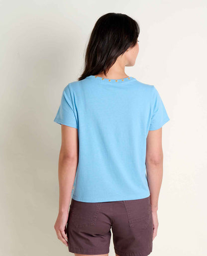 Women's Re-Form Embroidered Crew - Sustainable Recycled Cotton Tee Dusk Blue Embroidery | Toad&Co Women