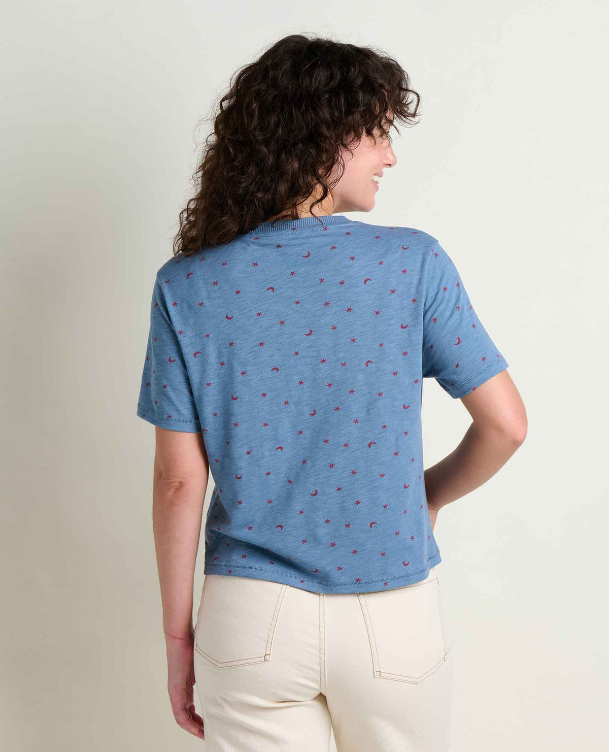 Women's Boundless Jersey Crew - Garment-Dyed Relaxed Fit Top Pacific Blue Print | Toad&Co Women