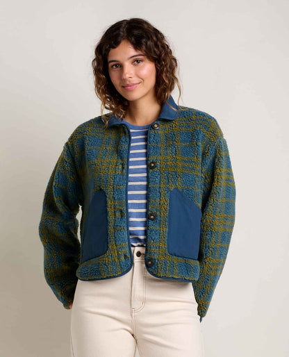 Women's Recycled Sherpa Jacket - Sustainable Warmth Ink Plaid | Toad&Co Women