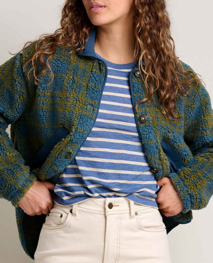 Women's Recycled Sherpa Jacket - Sustainable Warmth Ink Plaid | Toad&Co Women