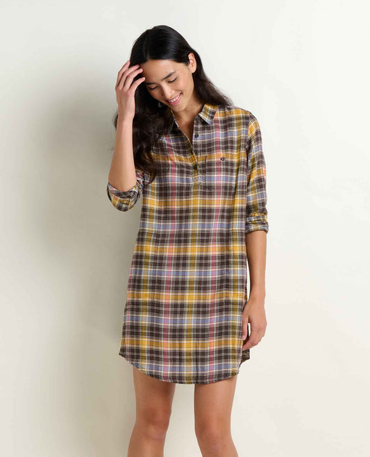 Re-Form Flannel Button Up Shirtdress Chestnut Check | Toad&Co Women