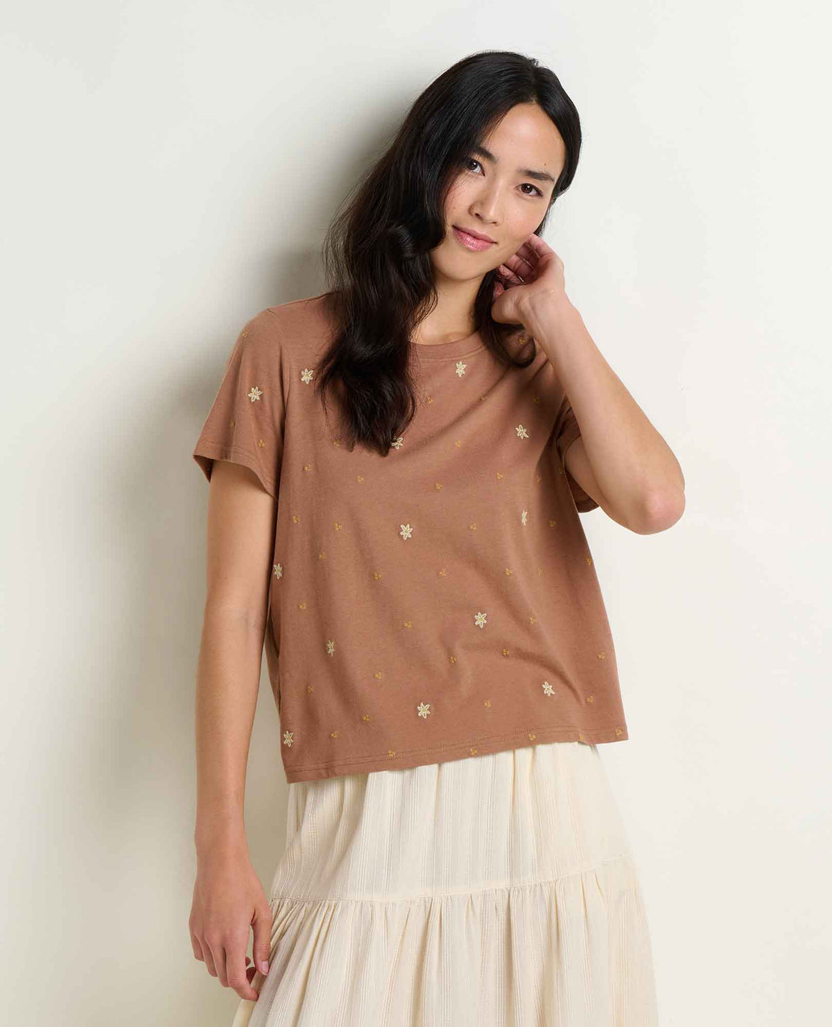 Women's Re-Form Embroidered Crew - Sustainable Recycled Cotton Tee Cattail Embroidery | Toad&Co Women