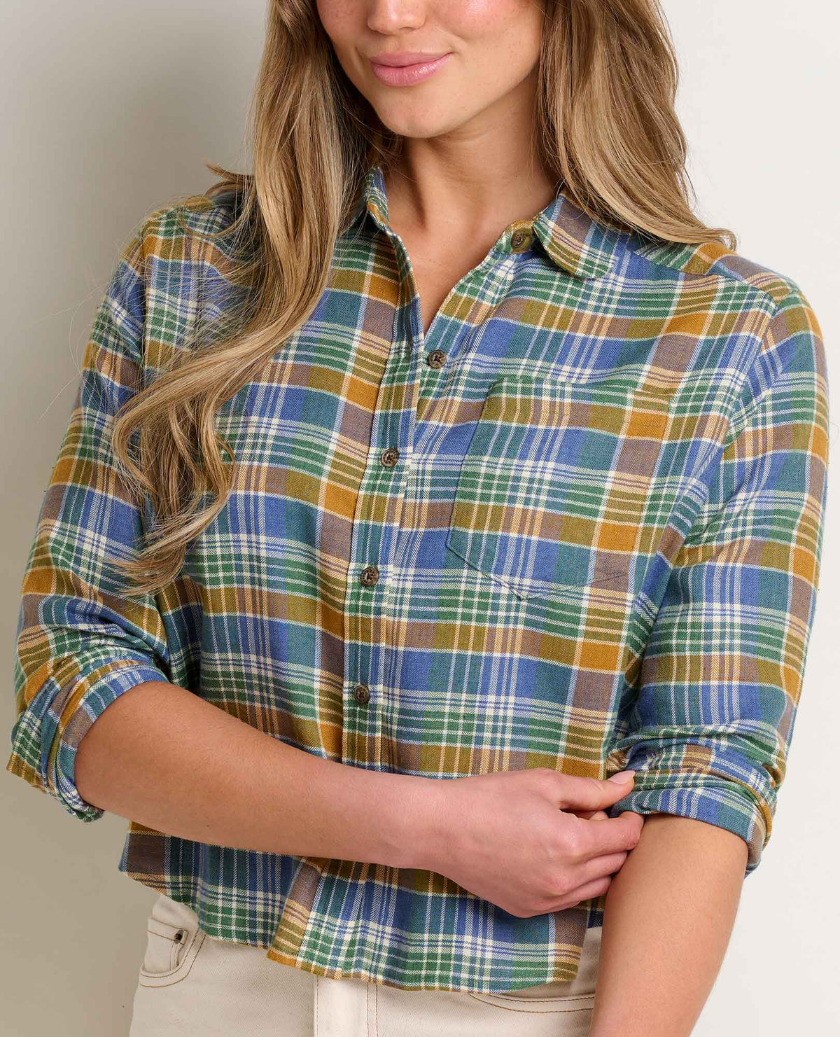 Re-Form Boxy Flannel Shirt Kyanite Tonal Madras | Toad&Co Women