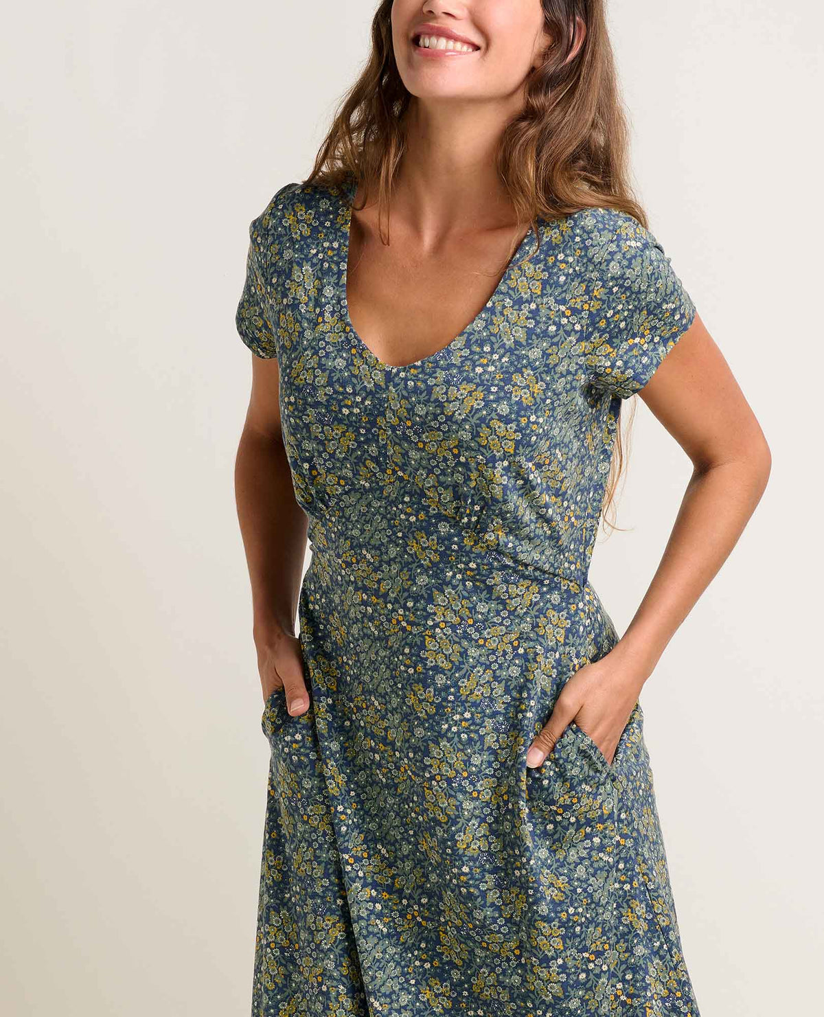 Rose Short Sleeve V-Neck Midi Dress - Soft with Stretch  | Toad&Co Women