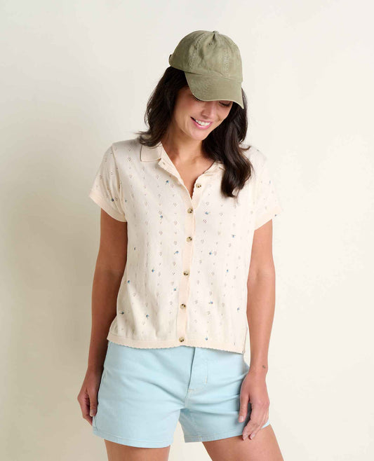 Bianca Patterned Shirt - Recycled Cotton Pointelle Print Polo  | Toad&Co Women