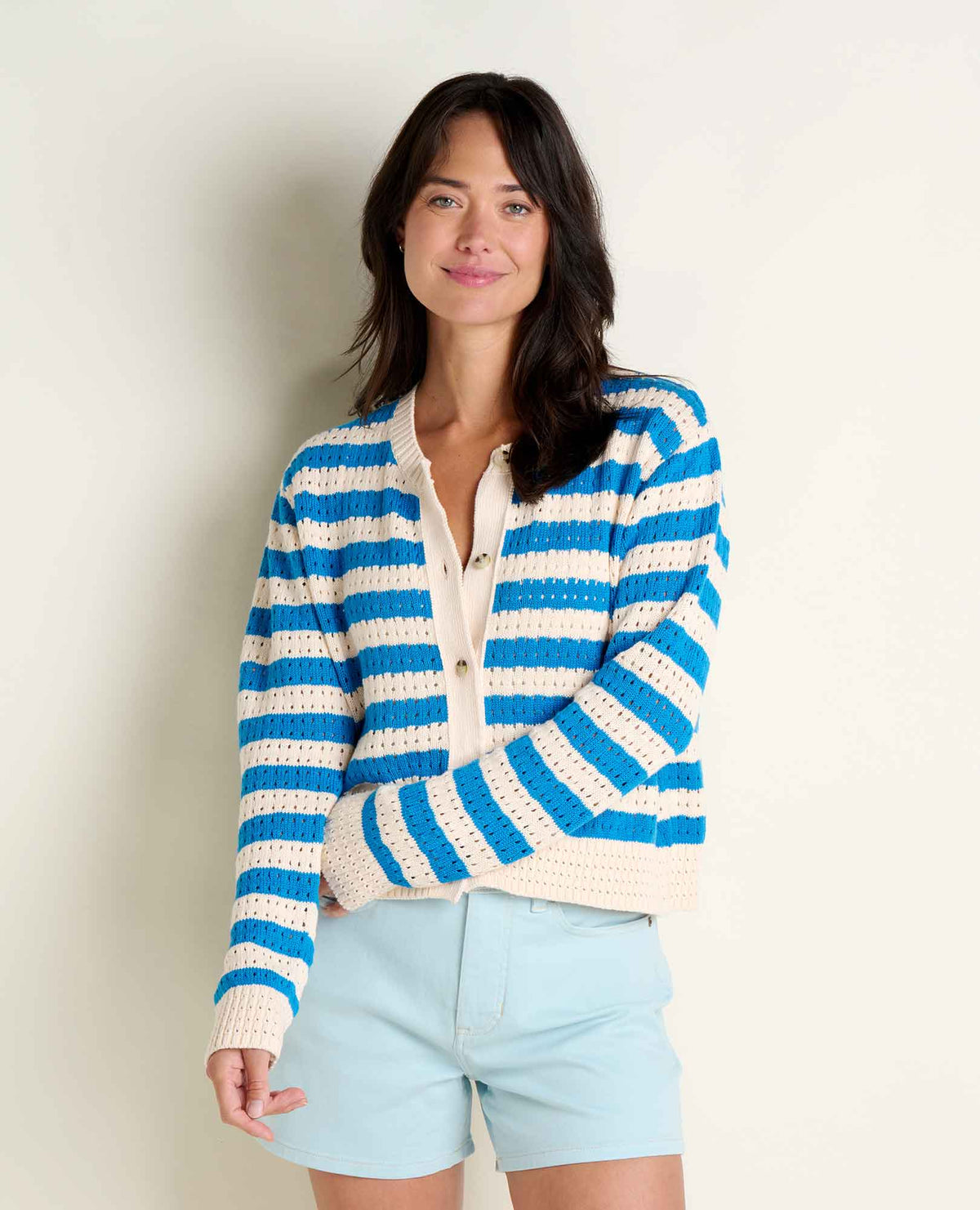 Bianca Pointelle Cardigan - Recycled Cotton Knit Sweater Salt Pattern | Toad&Co Women