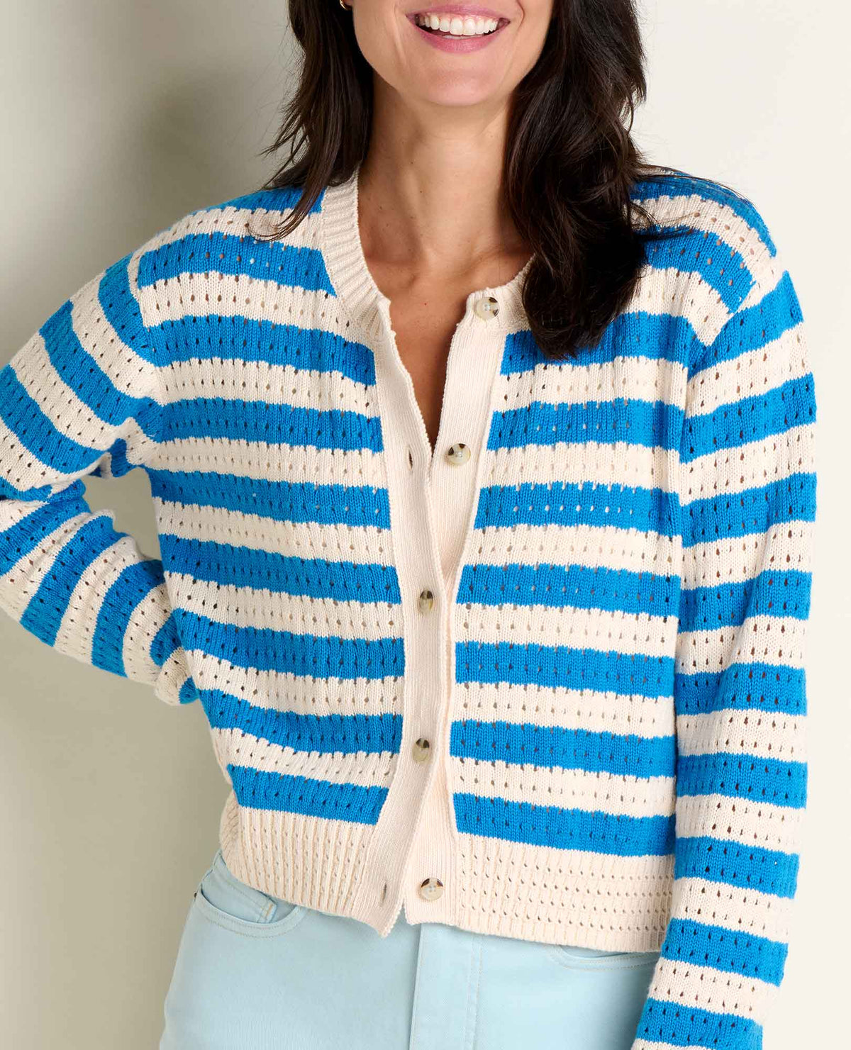 Bianca Pointelle Cardigan - Recycled Cotton Knit Sweater Salt Pattern | Toad&Co Women