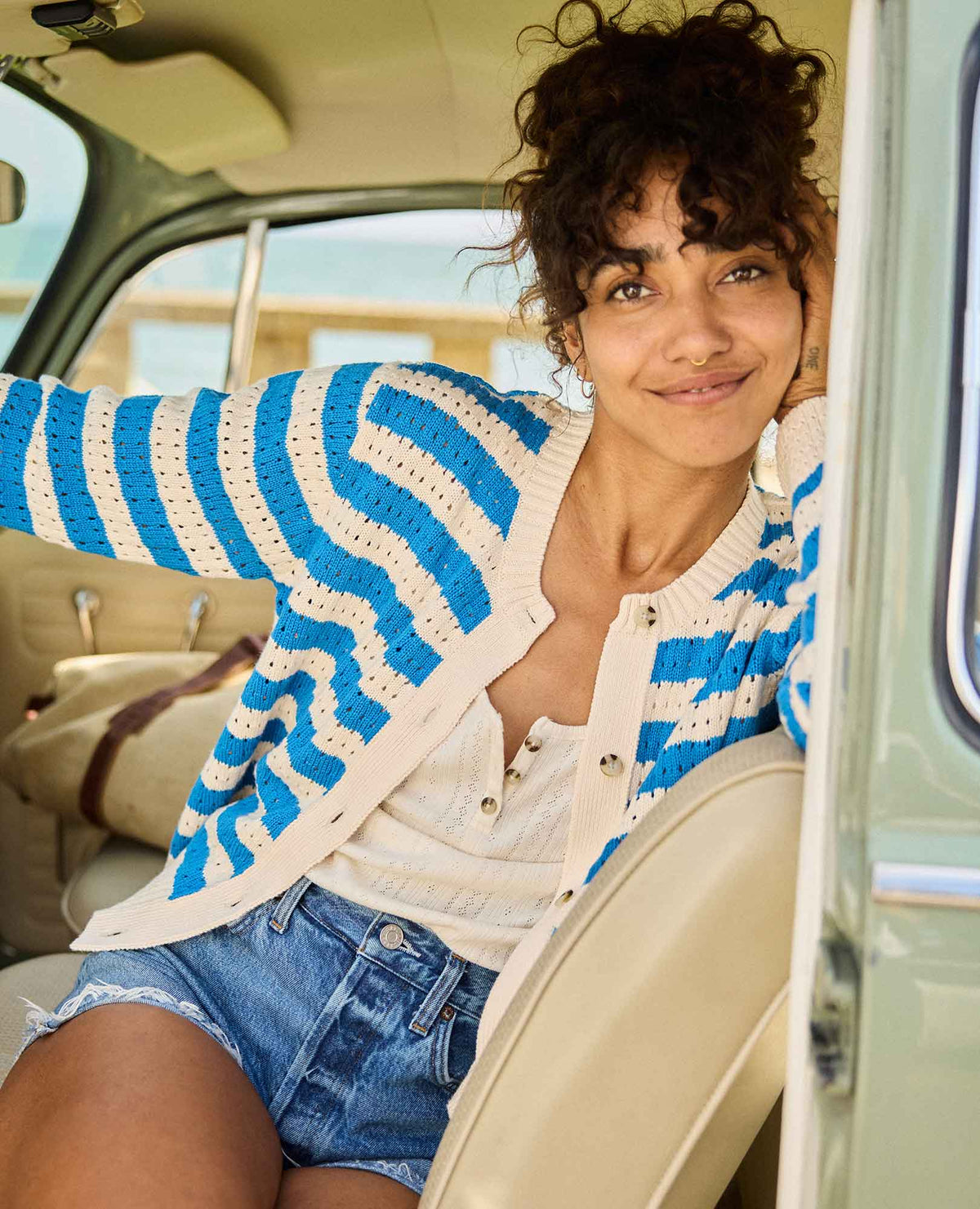 Bianca Pointelle Cardigan - Recycled Cotton Knit Sweater Salt Pattern | Toad&Co Women