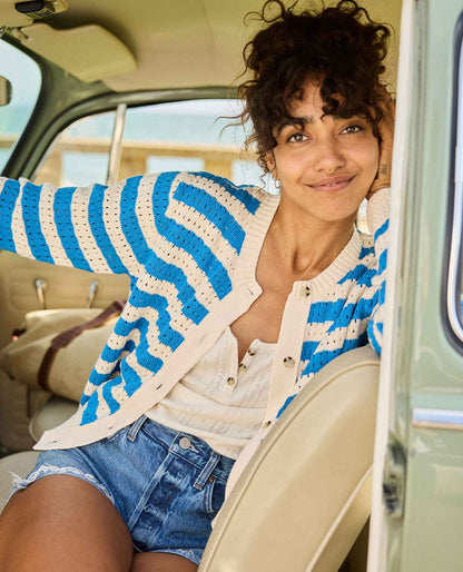 Bianca Pointelle Cardigan - Recycled Cotton Knit Sweater Salt Pattern | Toad&Co Women