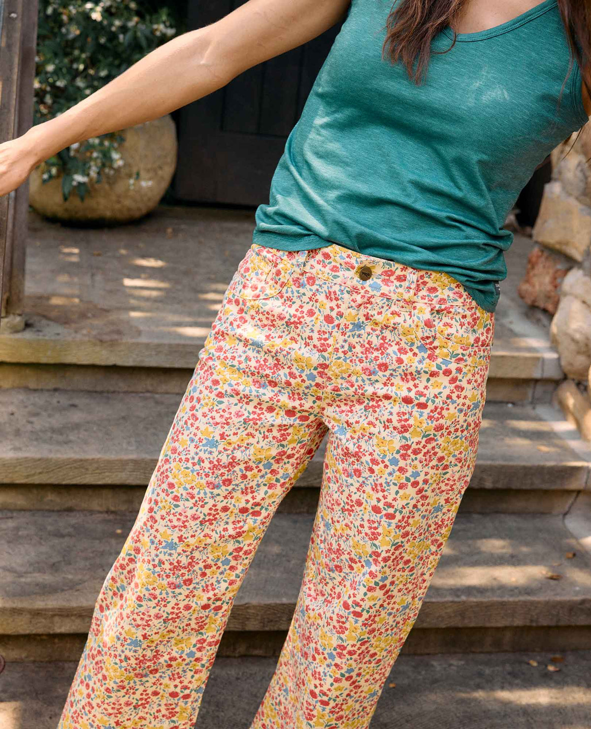Earthworks Wide Leg Organic CottonPant Straw Ditsy Print | Toad&Co Women