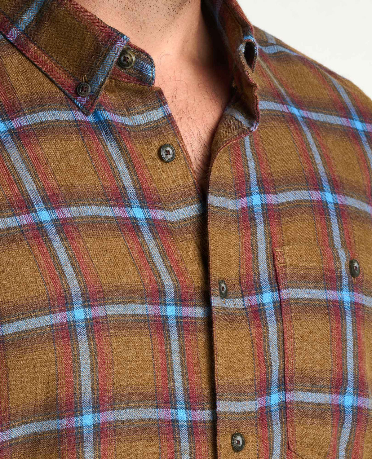 Airsmyth Men's Flannel Shirt - 100% Recycled by Toad&Co Honey Brown Pattern | Toad&Co Men