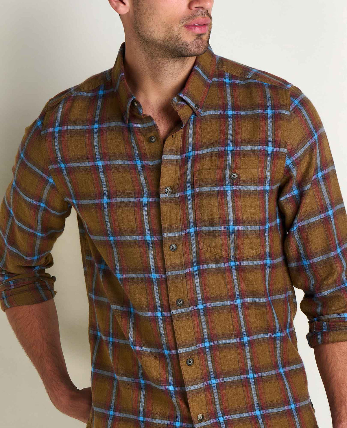 Airsmyth Men's Flannel Shirt - 100% Recycled by Toad&Co Honey Brown Pattern | Toad&Co Men