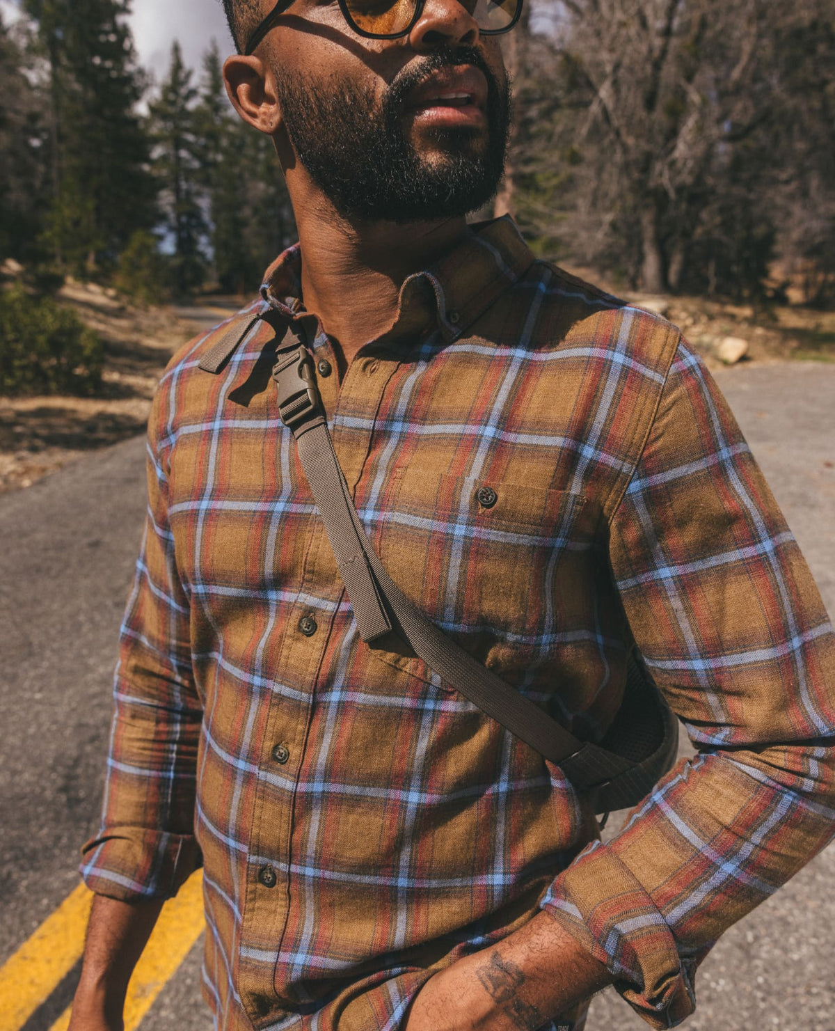 Airsmyth Men's Flannel Shirt - 100% Recycled by Toad&Co Honey Brown Pattern | Toad&Co Men