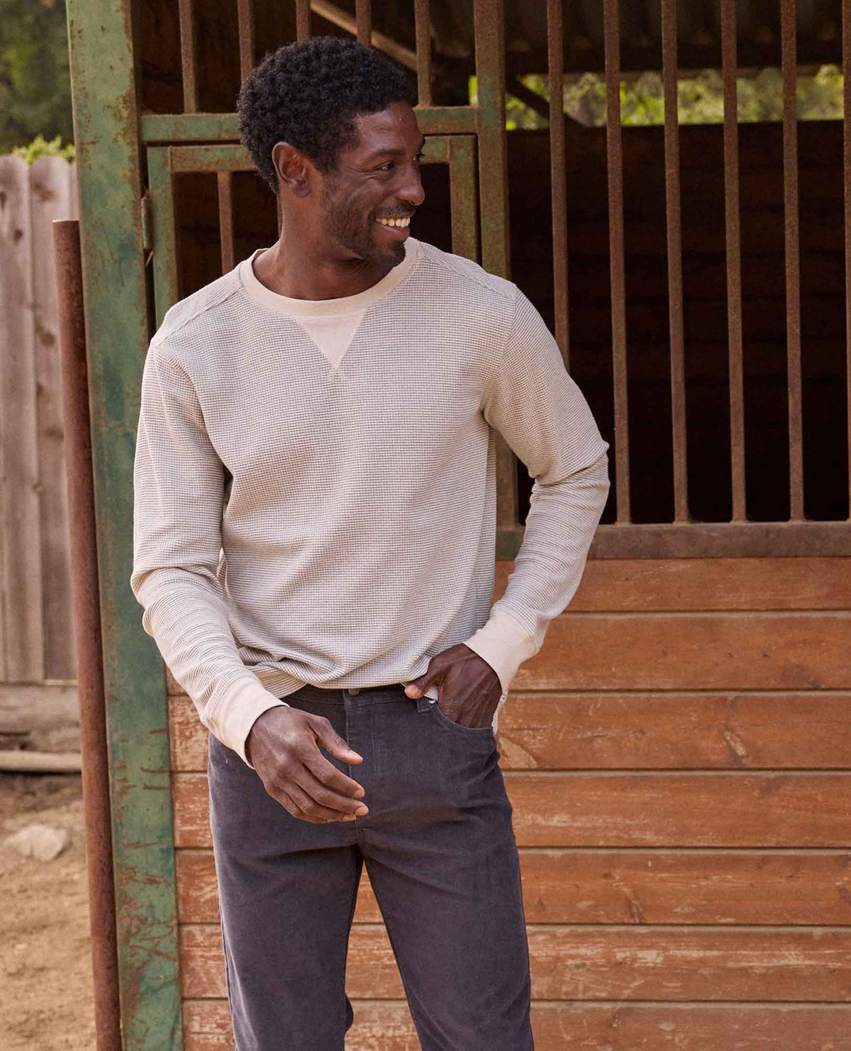 Men's Framer Long Sleeve Waffle Crewneck Tee - by Toad&Co Heather Grey Stripe | Toad&Co Men