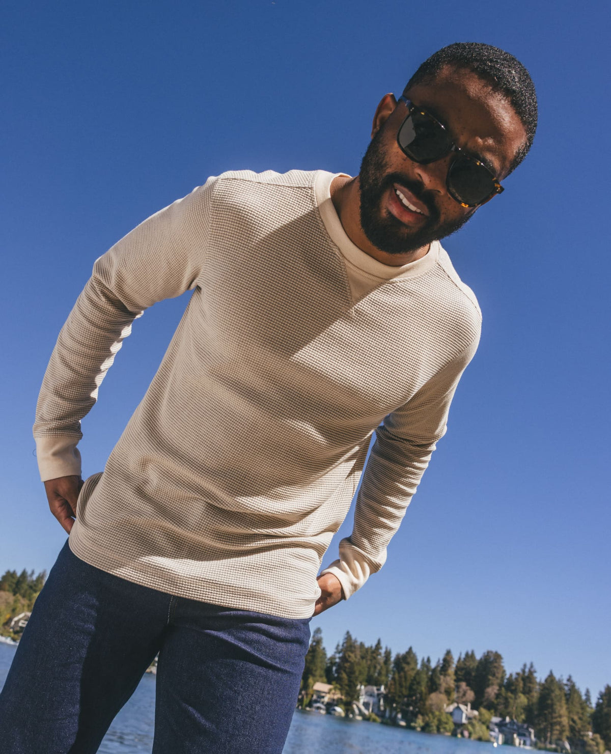 Men's Framer Long Sleeve Waffle Crewneck Tee - by Toad&Co Heather Grey Stripe | Toad&Co Men