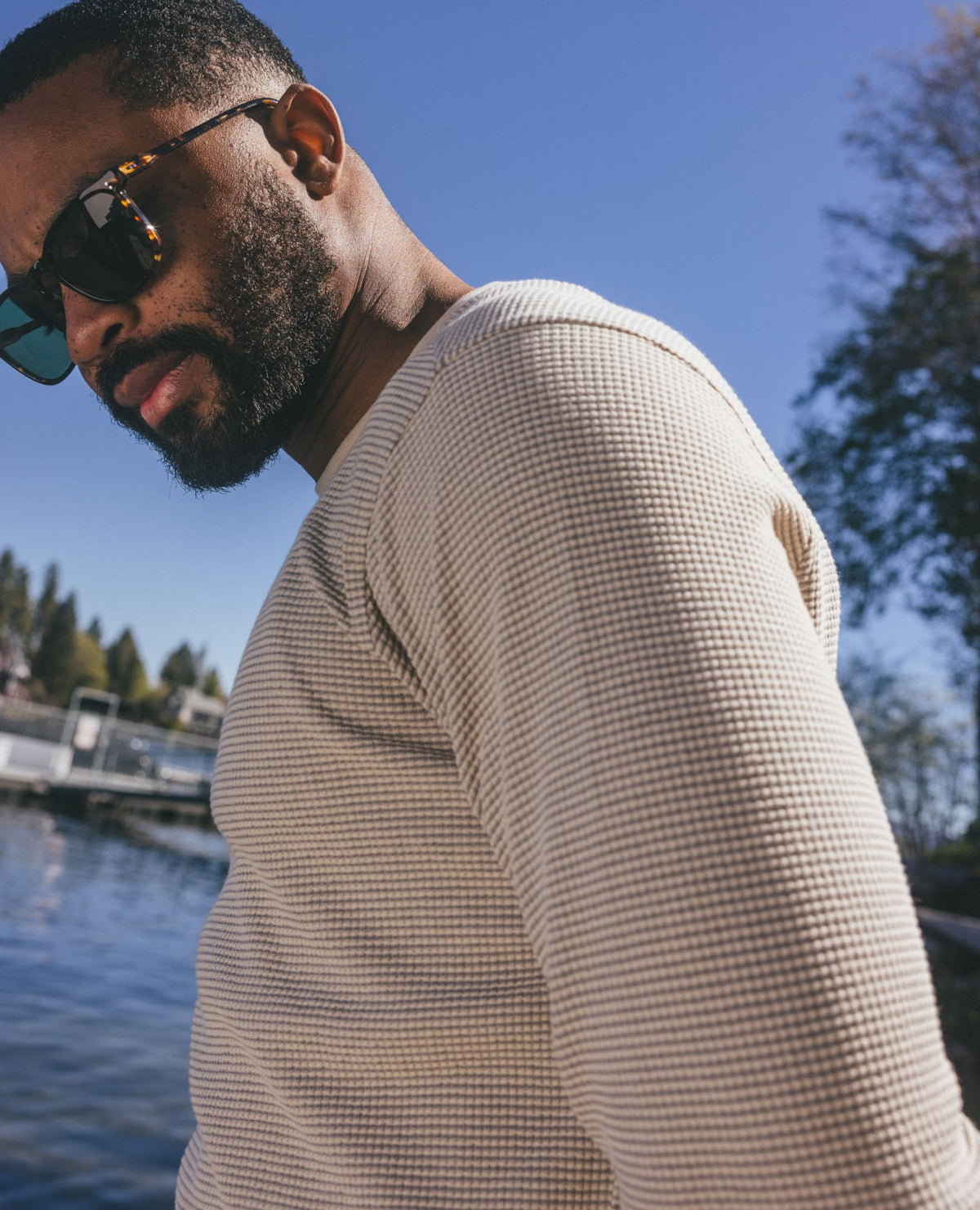 Men's Framer Long Sleeve Waffle Crewneck Tee - by Toad&Co Heather Grey Stripe | Toad&Co Men