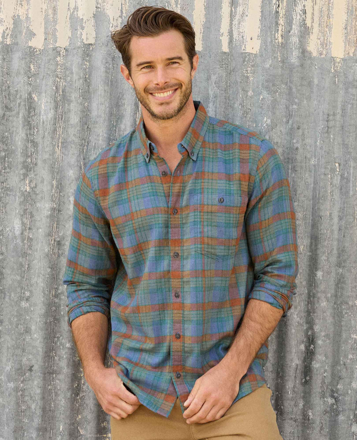 Airsmyth Men's Flannel Shirt - 100% Recycled by Toad&Co Dark Roast Tonal Madras | Toad&Co Men