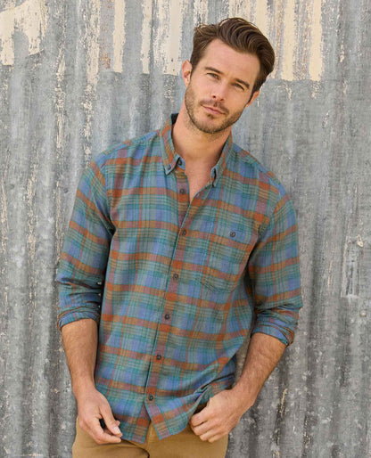 Airsmyth Men's Flannel Shirt - 100% Recycled by Toad&Co Dark Roast Tonal Madras | Toad&Co Men